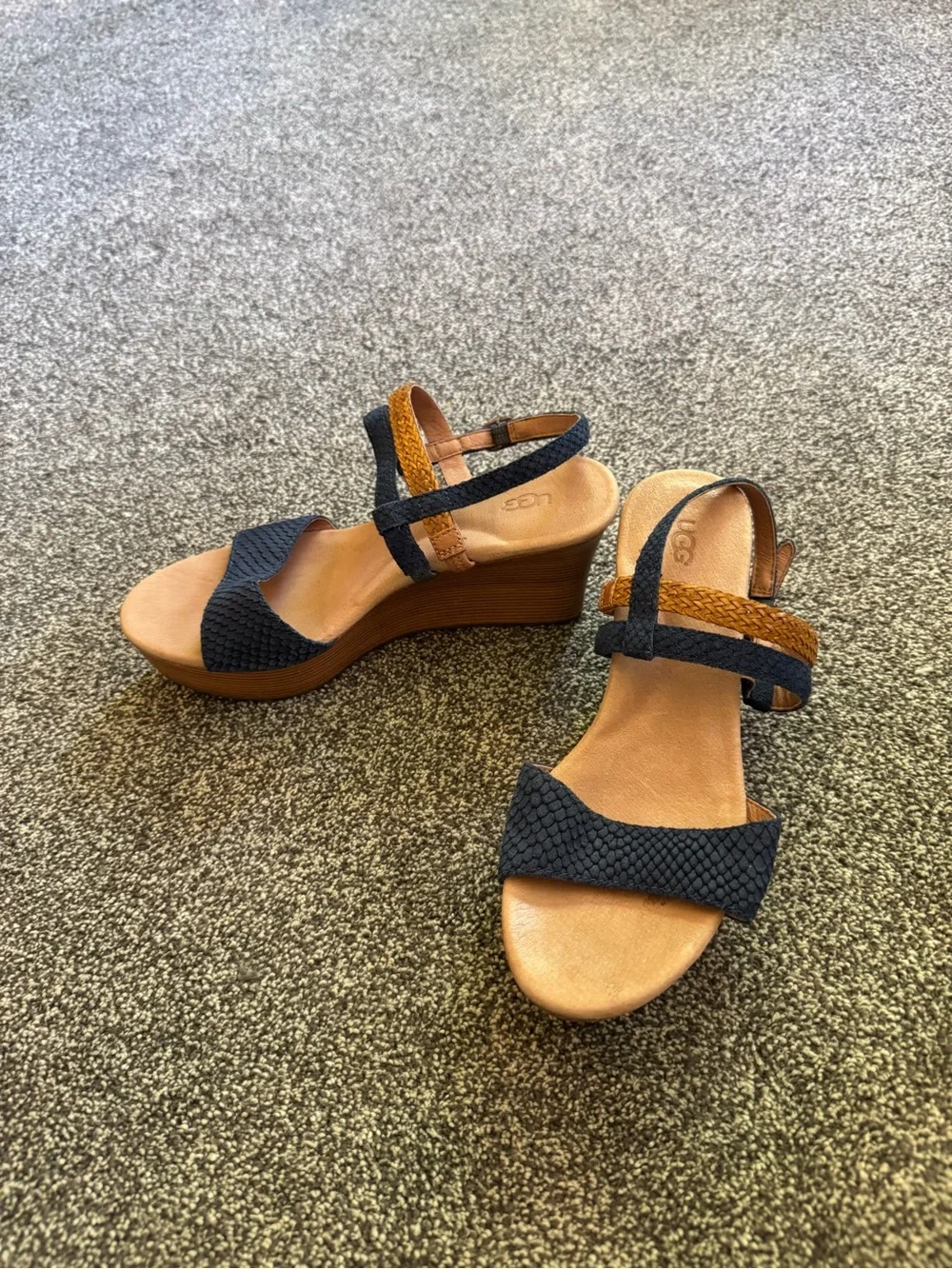UGG Navy and Tan Wedge Sandals - Women - Picture 1 of 4